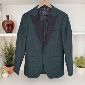 Bonobos Dark Green British Tweed Wool Silk Slim Fit Tuxedo Jacket Size 36R